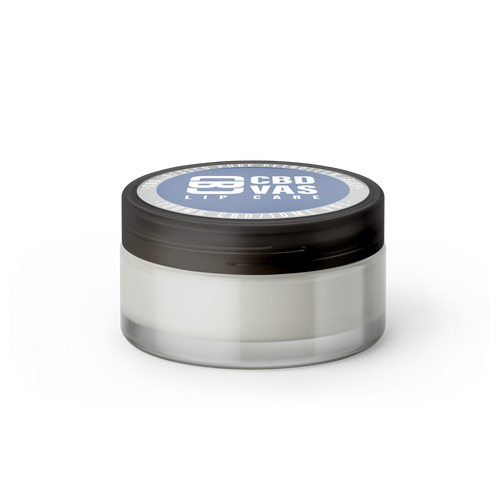 Silver container with black lid featuring 'CBD VAS' branding on a white background