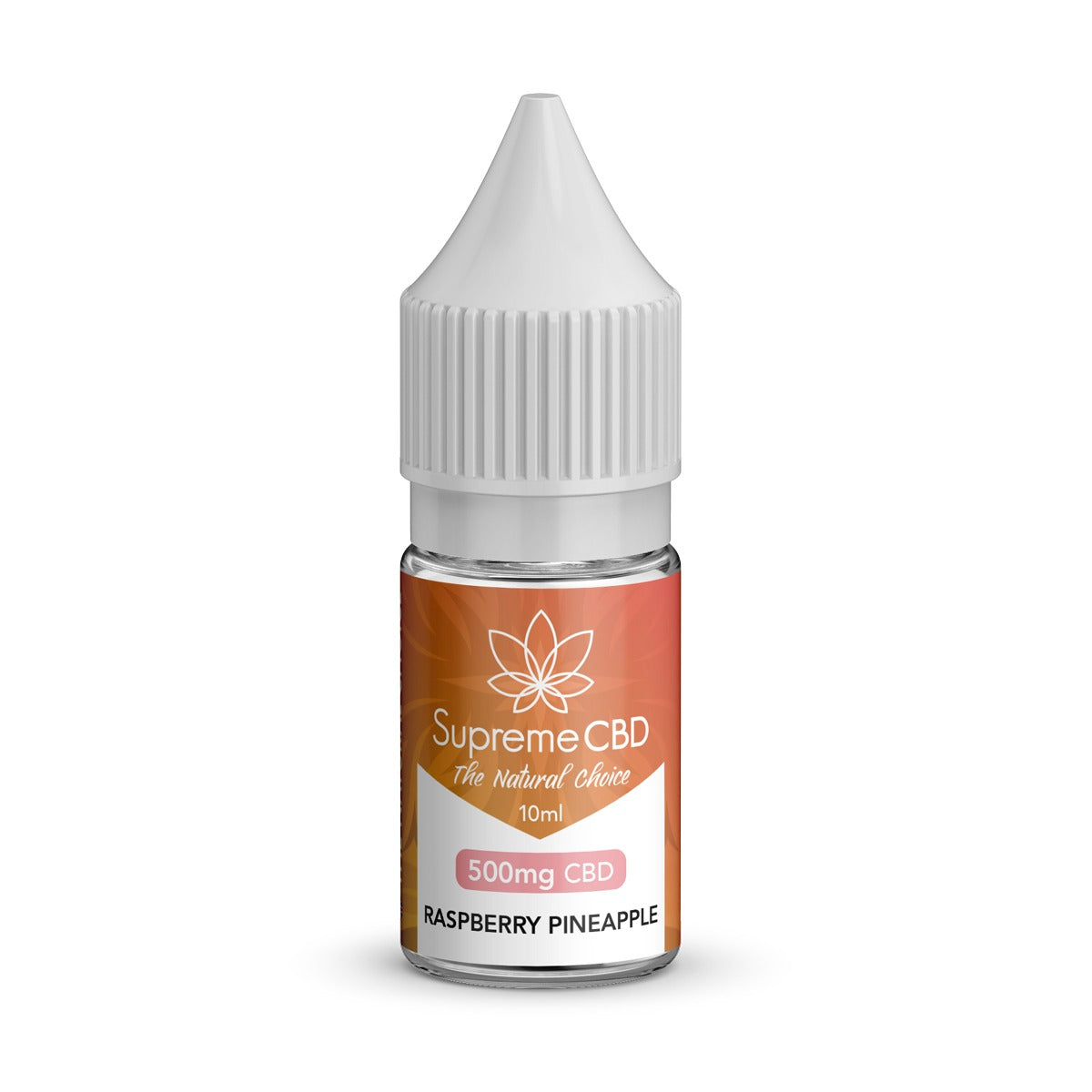 Supreme CBD bottle with raspberry pineapple flavor on a white background