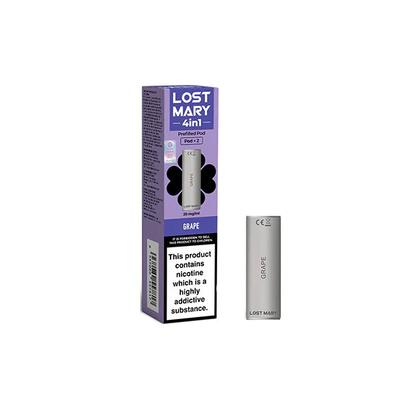 20mg Lost Mary 4in1 Prefilled Pods 1200 Puffs - 2 Pcs Grape