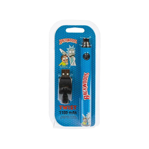 Twist 1100mAh Adjustable Vape Battery & USB Charger Rick & Morty Twist Backwoods Blue