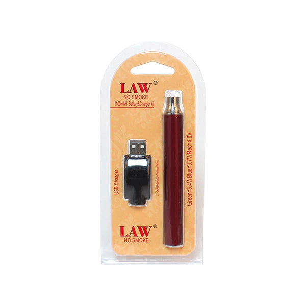 Law No Smoke 1100mAh Vape Battery & USB Charger Red