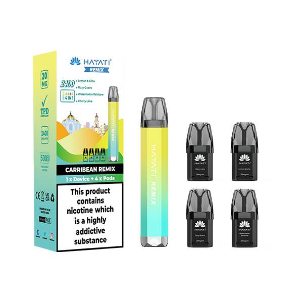 20mg Hayati Remix 4in1 2400 Pod Kit 2400 Puffs Caribbean Remix