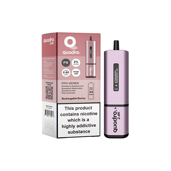 20mg Quadro 2.4K Pod Vape Kit 4 in 1 - 2400 Puffs Pink Series
