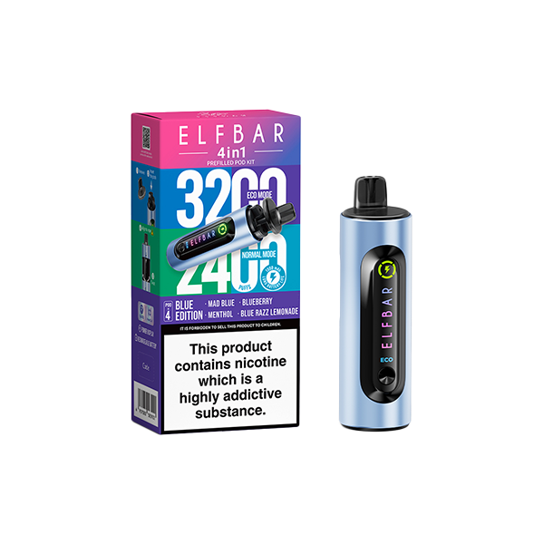 20mg Elf Bar 4 in 1 Pod Vape Kit 3200 Puffs Blue Edition