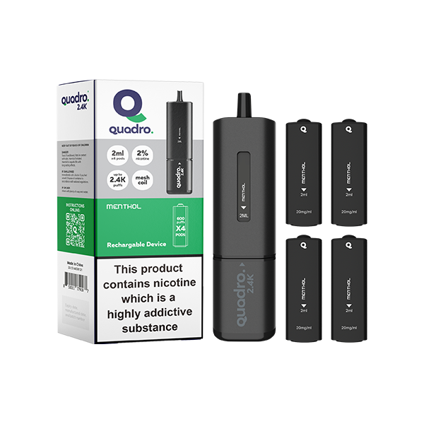 20mg Quadro 2.4K Pod Vape Kit 4 in 1 Black Series 2400 Puffs Menthol
