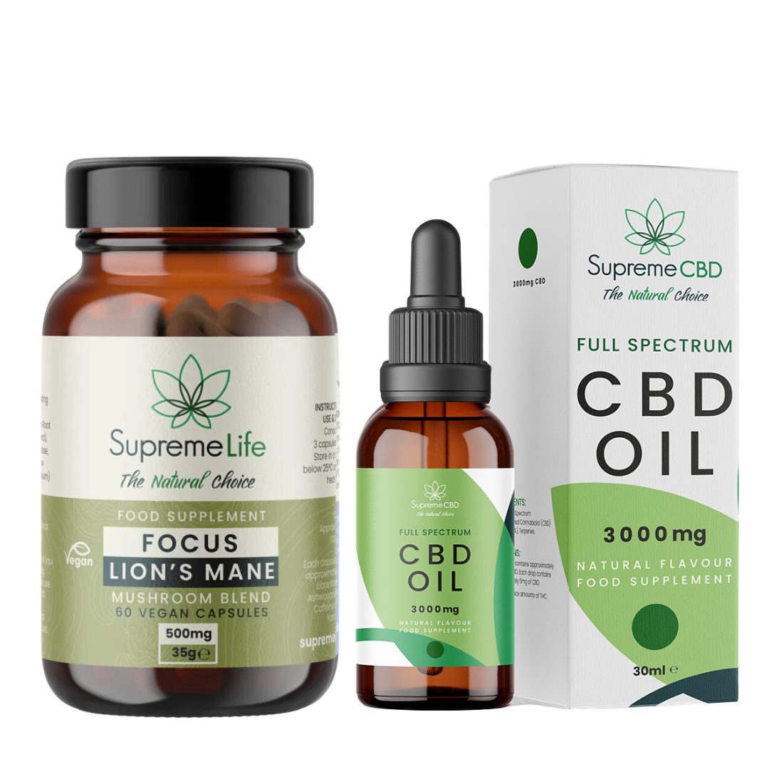 Supreme CBD Oil with Free Lions Mane Capsules Bundle | Full Spectrum CBD UK