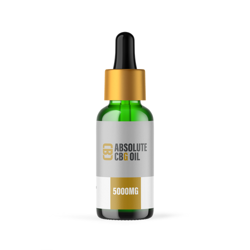 Bottle of Absolute CBG Oil with 5000MG on a white background