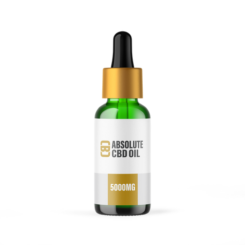 Bottle of Absolute CBD Oil 5000MG on a white background