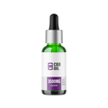CBD oil dropper bottle with green label on a white background