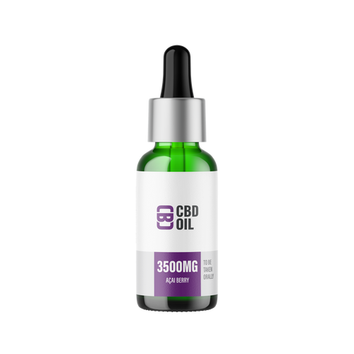 CBD oil dropper bottle with green label on a white background