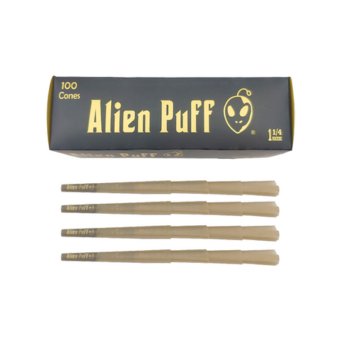 AlienPuffBlack_Gold11_4SizePre-RolledConesPackof100Front.png?v=1673520014