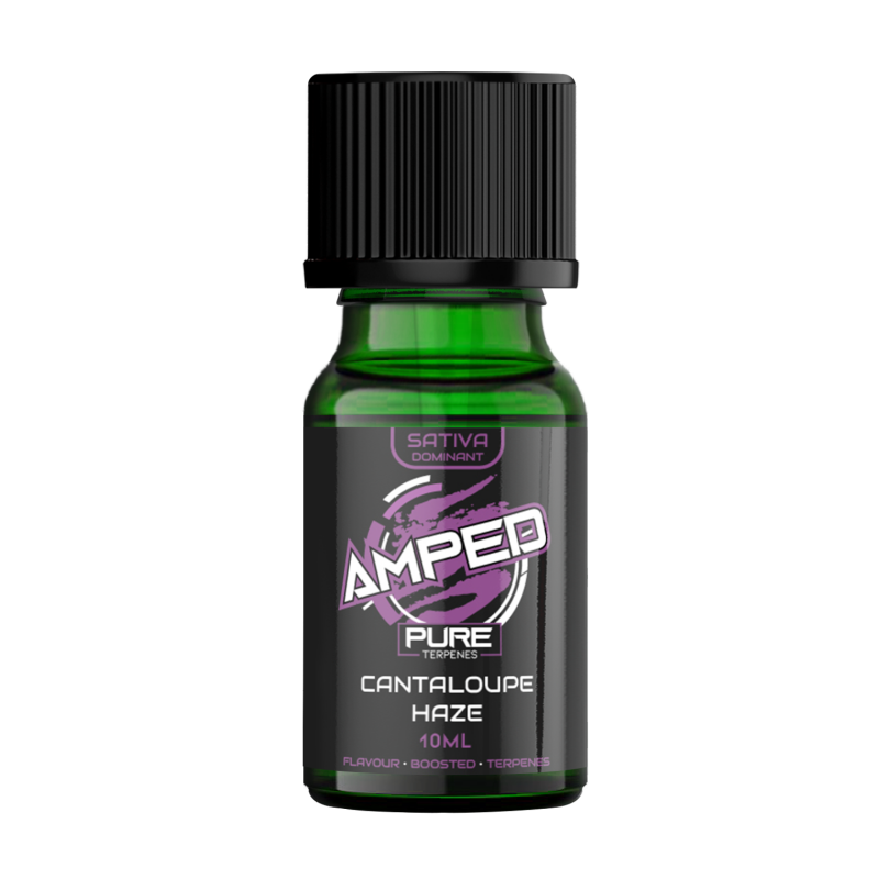 Green bottle with black cap labeled 'Amped' on a white background