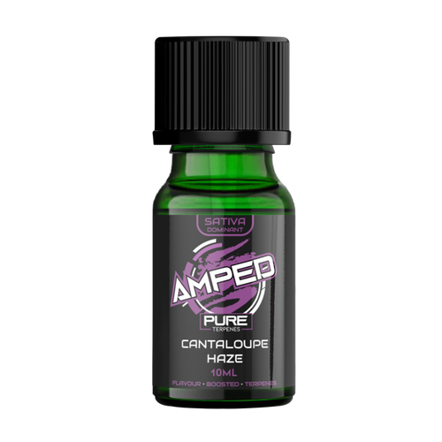 Green bottle with black cap labeled 'Amped' on a white background