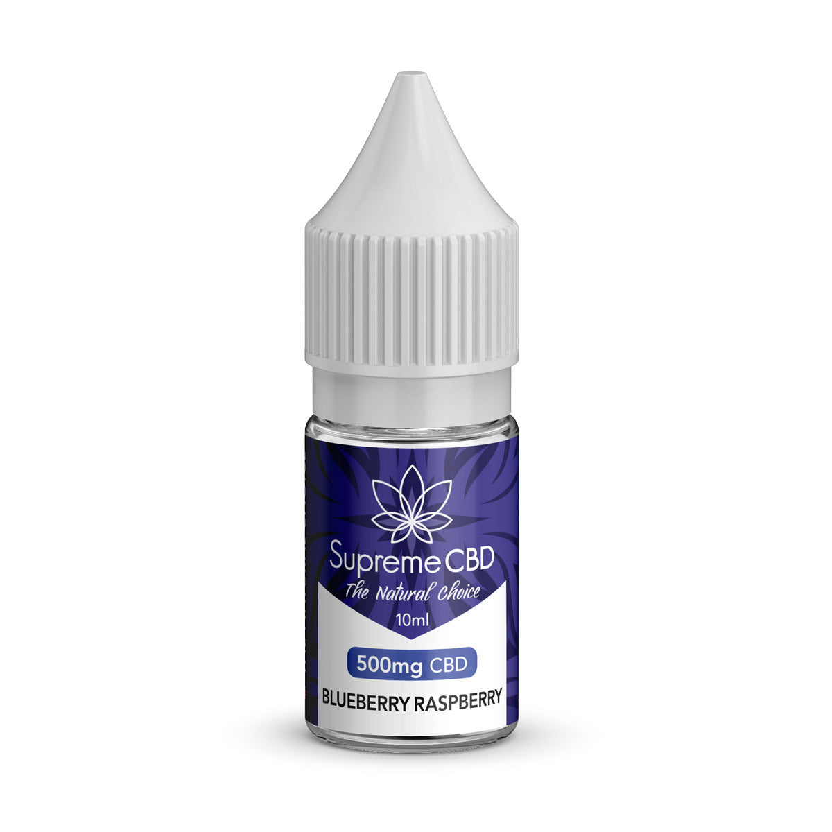Supreme CBD bottle with blue label on a white background
