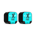 Two blue and black containers labeled 'Elixir' on a white background