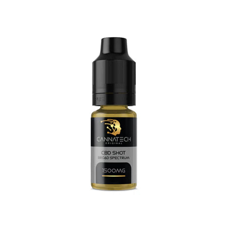 CBD shot bottle with Cannatech branding on a white background