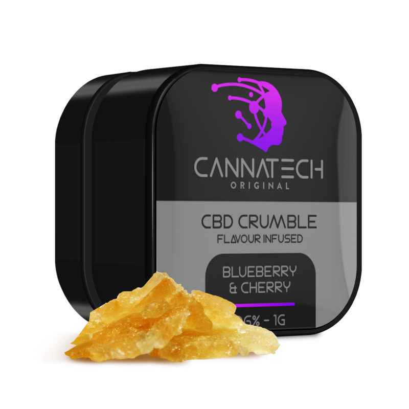 Cannatech CBD Crumble packaging with yellow crumble on a white background