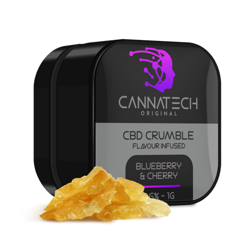 Cannatech CBD Crumble packaging with yellow crumble on a white background