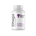 Bottle of Chaga mushroom capsules from The Shroom Shop on a white background
