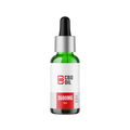 CBD oil dropper bottle with label on a white background