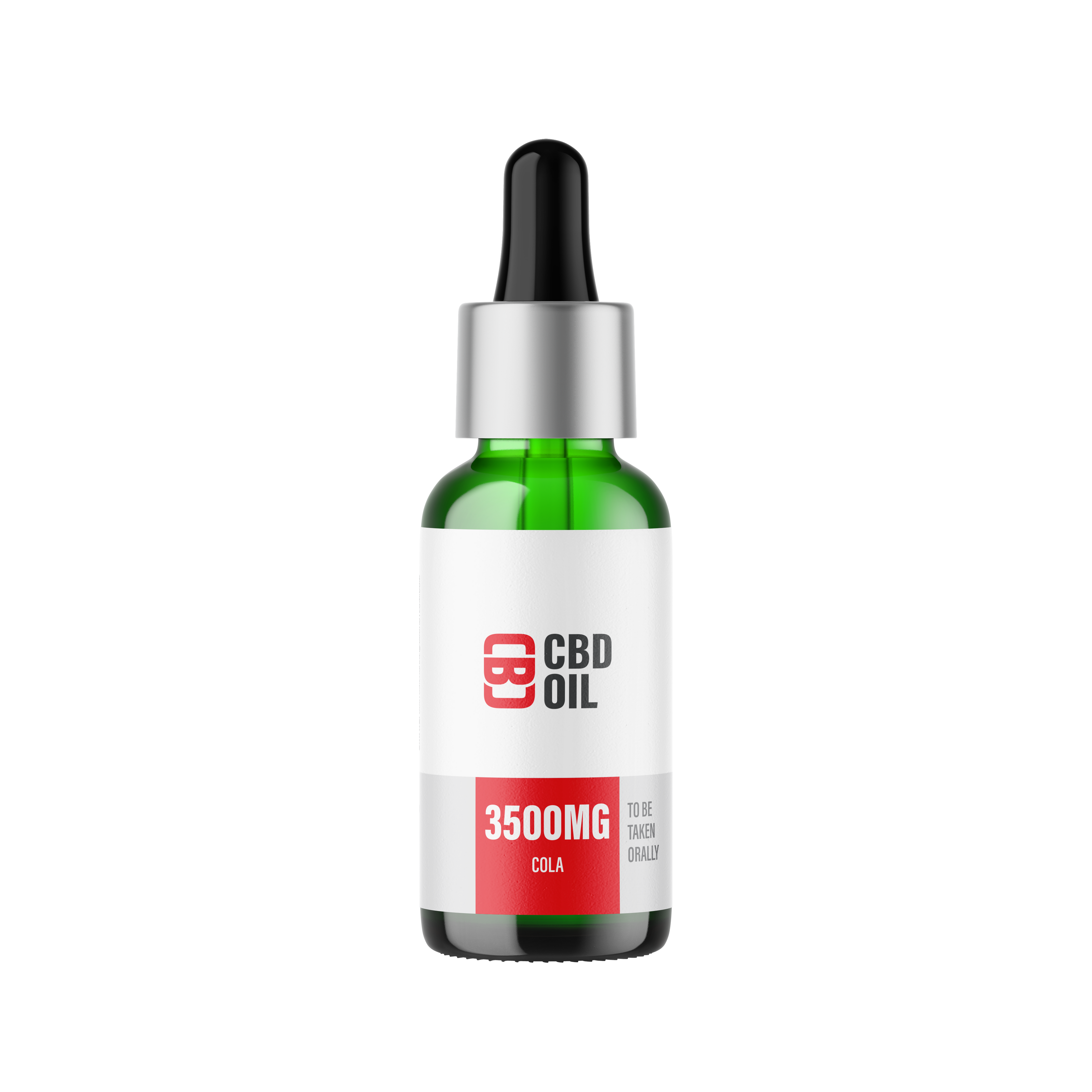 CBD oil dropper bottle with label on a white background