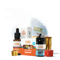 Orange County CBD products including gummies, oil, and other items on a white background