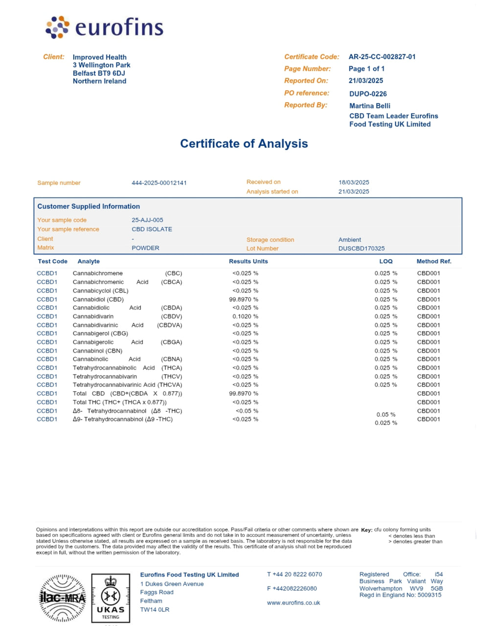 CBD (Cannabidiol) Isolate 99.89%+ | Ultra Pure THC-Free CBD Powder | CO₂ Extracted