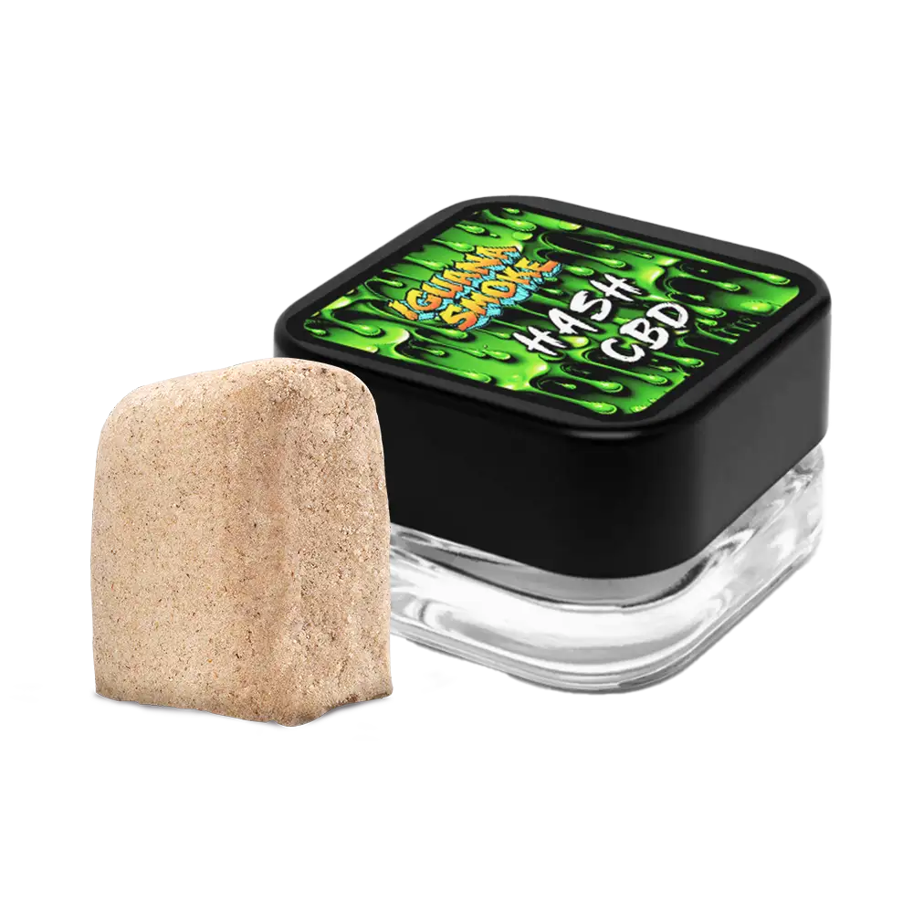 Hash CBD product with a black container and green label on a white background