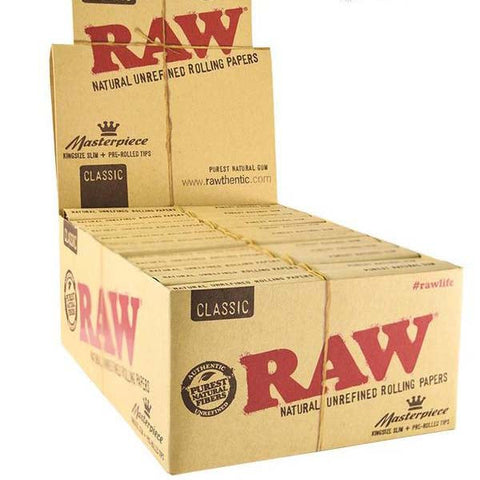 24 Raw Classic King Size Slim Rolling Papers + Tips (Connoisseur) Default Title