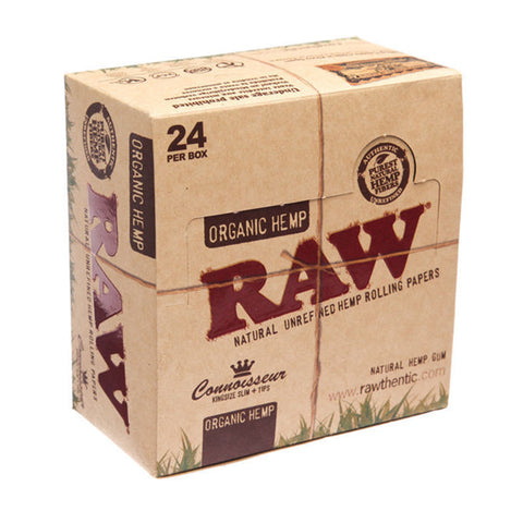 24 Raw Organic Hemp King Size Slim Papers + Tips (Connoisseur) Default Title