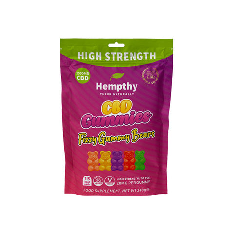 Hempthy 1000mg CBD Fizzy Gummy Bears Gummies - 50 Pieces Default Title