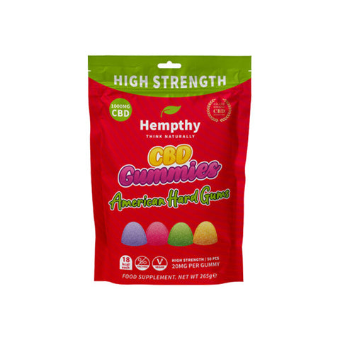 Hempthy 1000mg CBD American Hard Gums Gummies - 50 Pieces Default Title