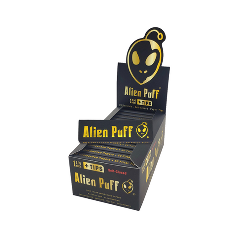 50 Alien Puff Black & Gold 1 1/4 Size Unbleached Brown Papers + Tips ( HP101 ) Default Title
