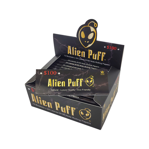 24 Alien Puff Black & Gold King Size $100 Note Rolling Papers ( HP176AP ) Default Title
