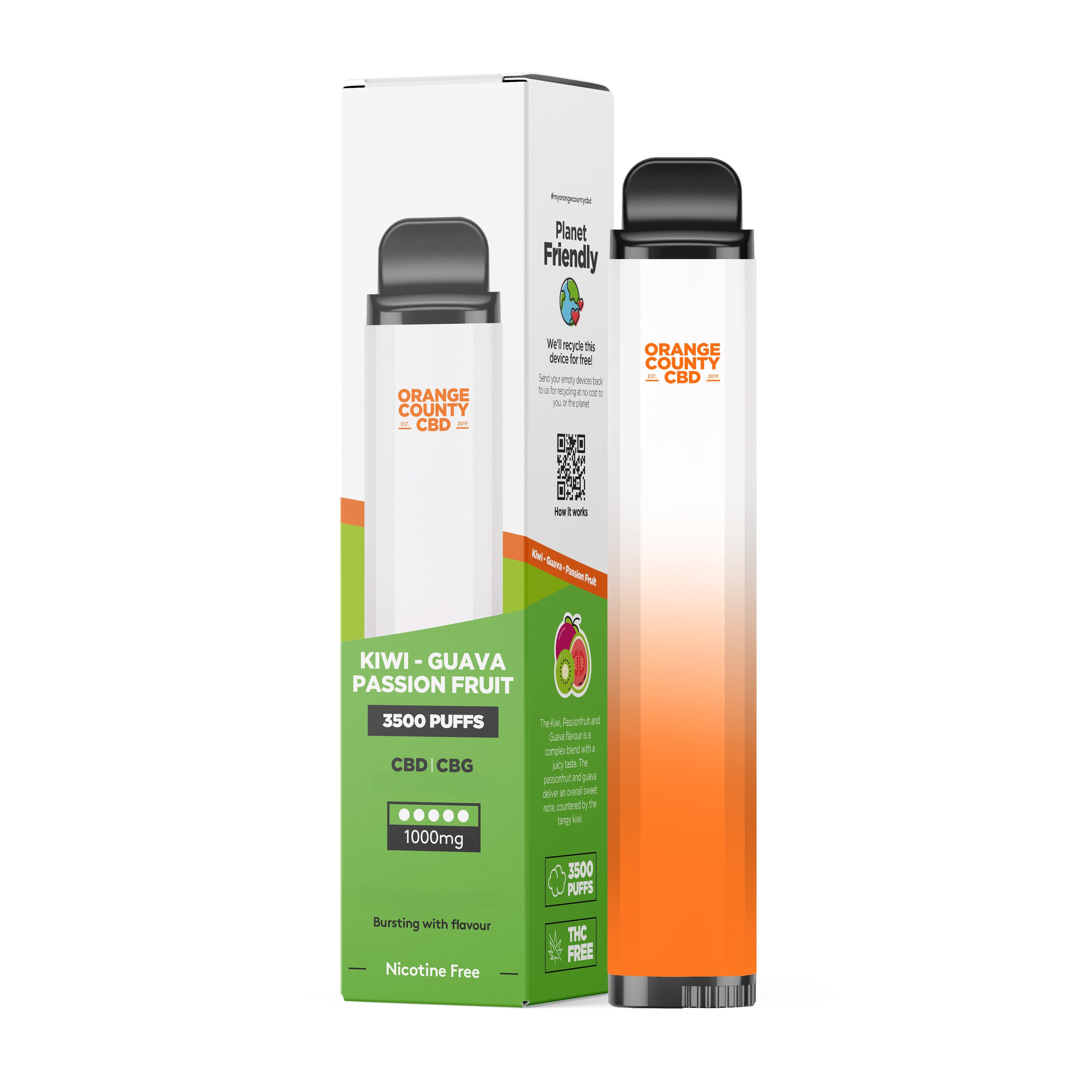 Orange County CBD vape pen and packaging on a white background