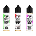 Three bottles of Kush Cow vape juice with different flavors on a white background