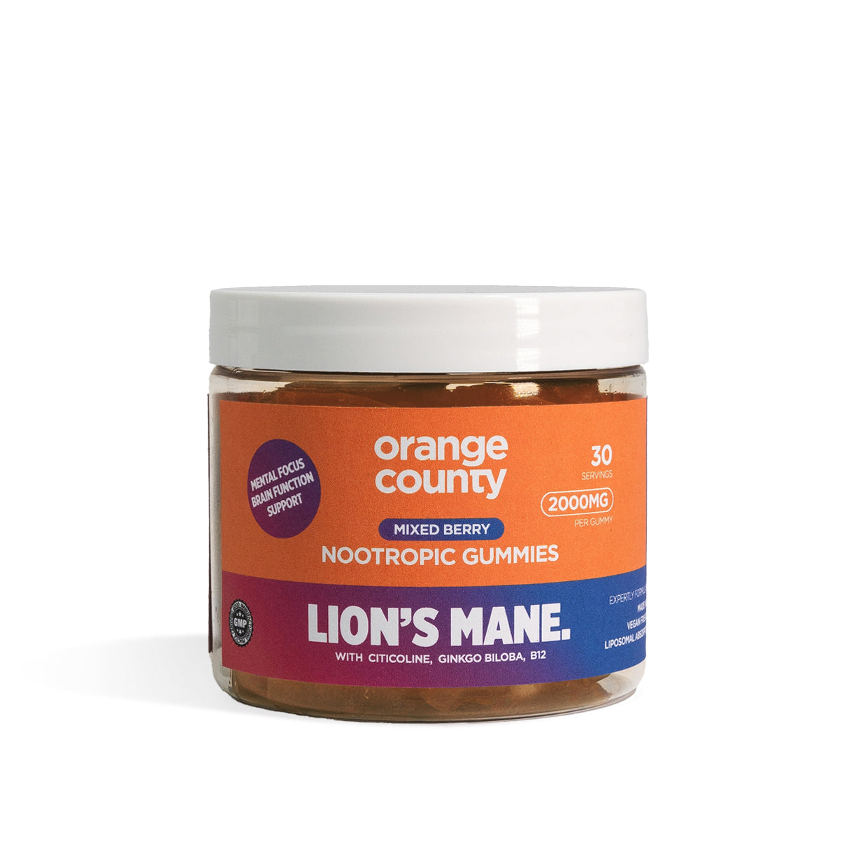 Orange County Lion's Mane Cognitive Gummies 2000mg | Mixed Berry Vegan Gummies