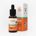 CBD oil bottle and packaging with 'Orange County' branding on a white background