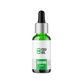 CBD oil dropper bottle with green label on a white background