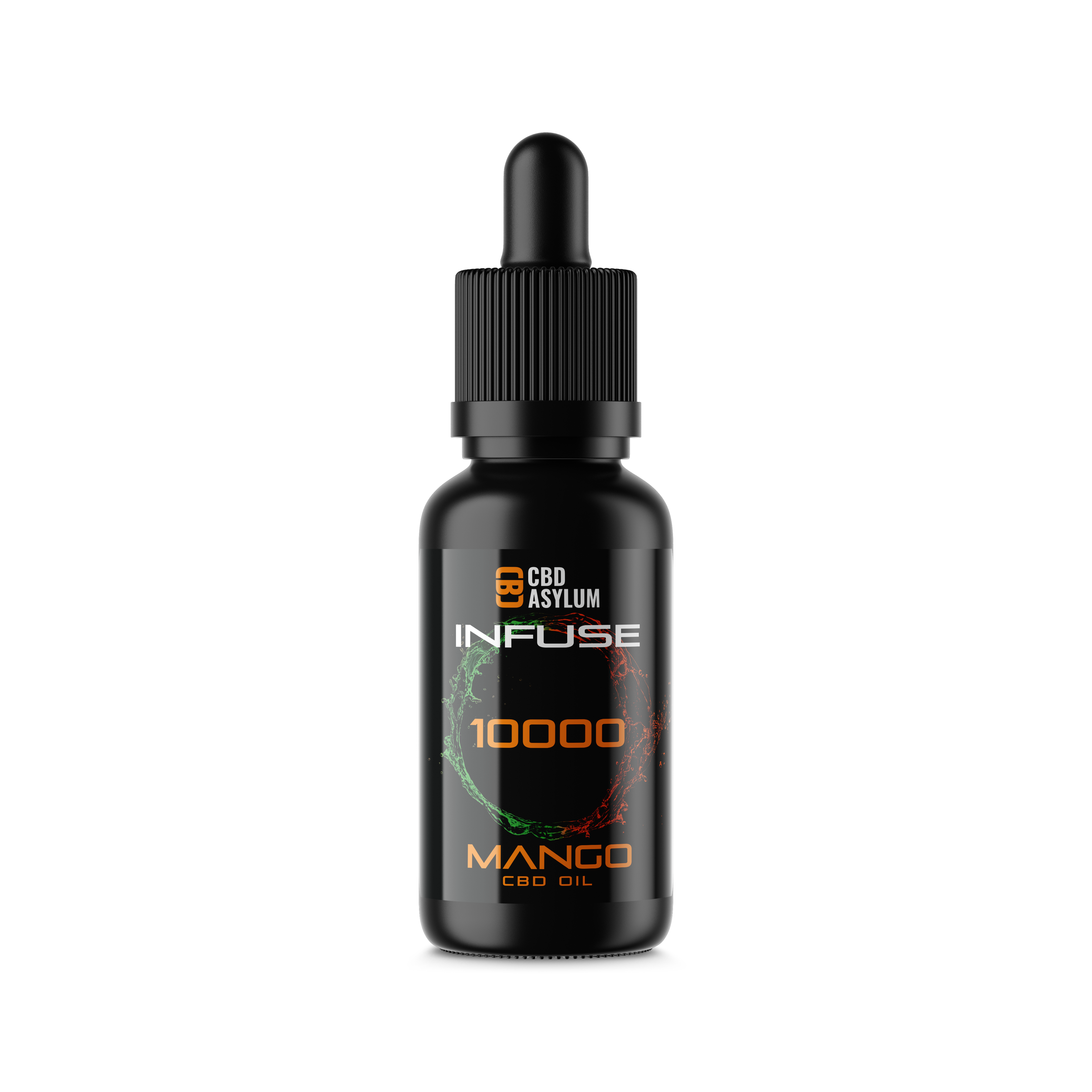 CBD Asylum Infuse Mango CBD Oil bottle on a white background