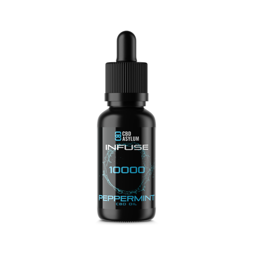 CBD Asylum Infuse peppermint CBD oil bottle on a white background