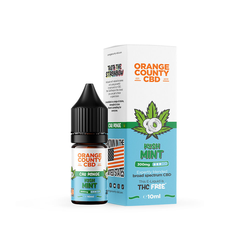 Orange County CBD Fresh Mint vape juice bottle and packaging on a white background