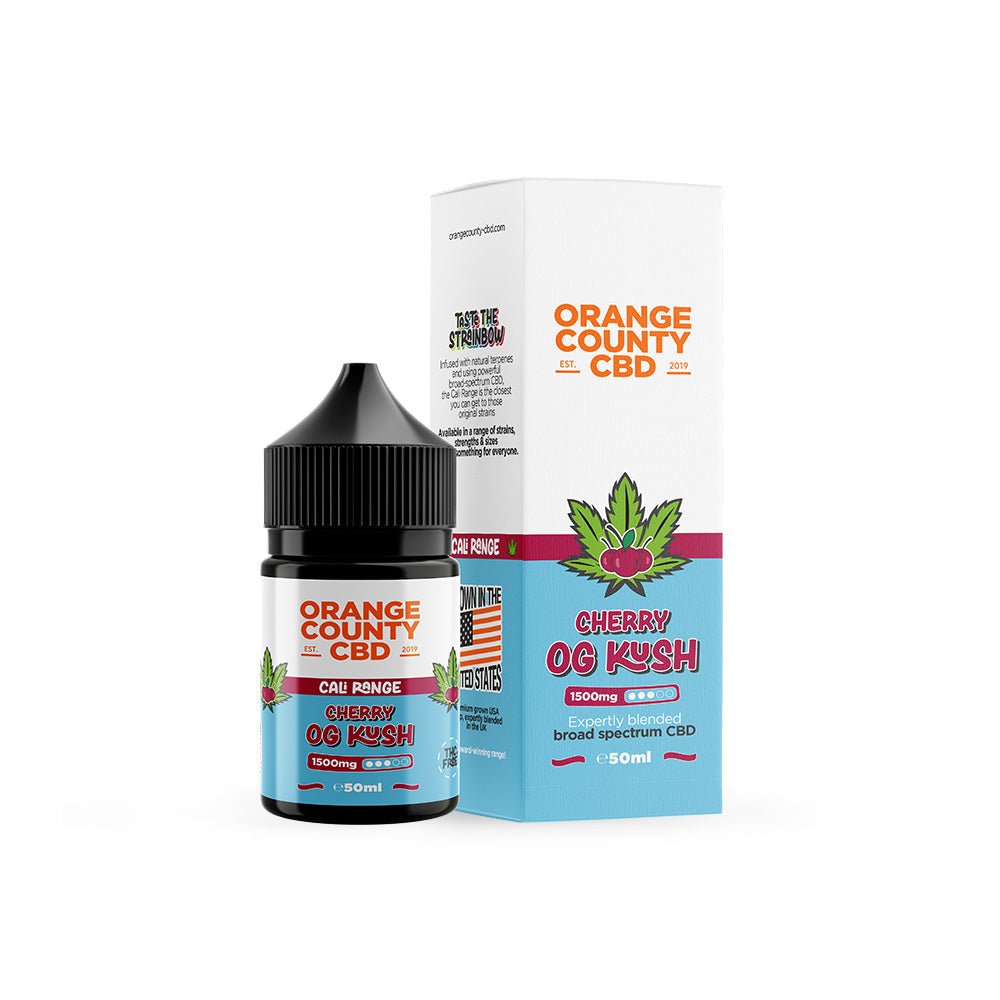 Orange County CBD Pineapple Express vape juice bottle and packaging on a white background