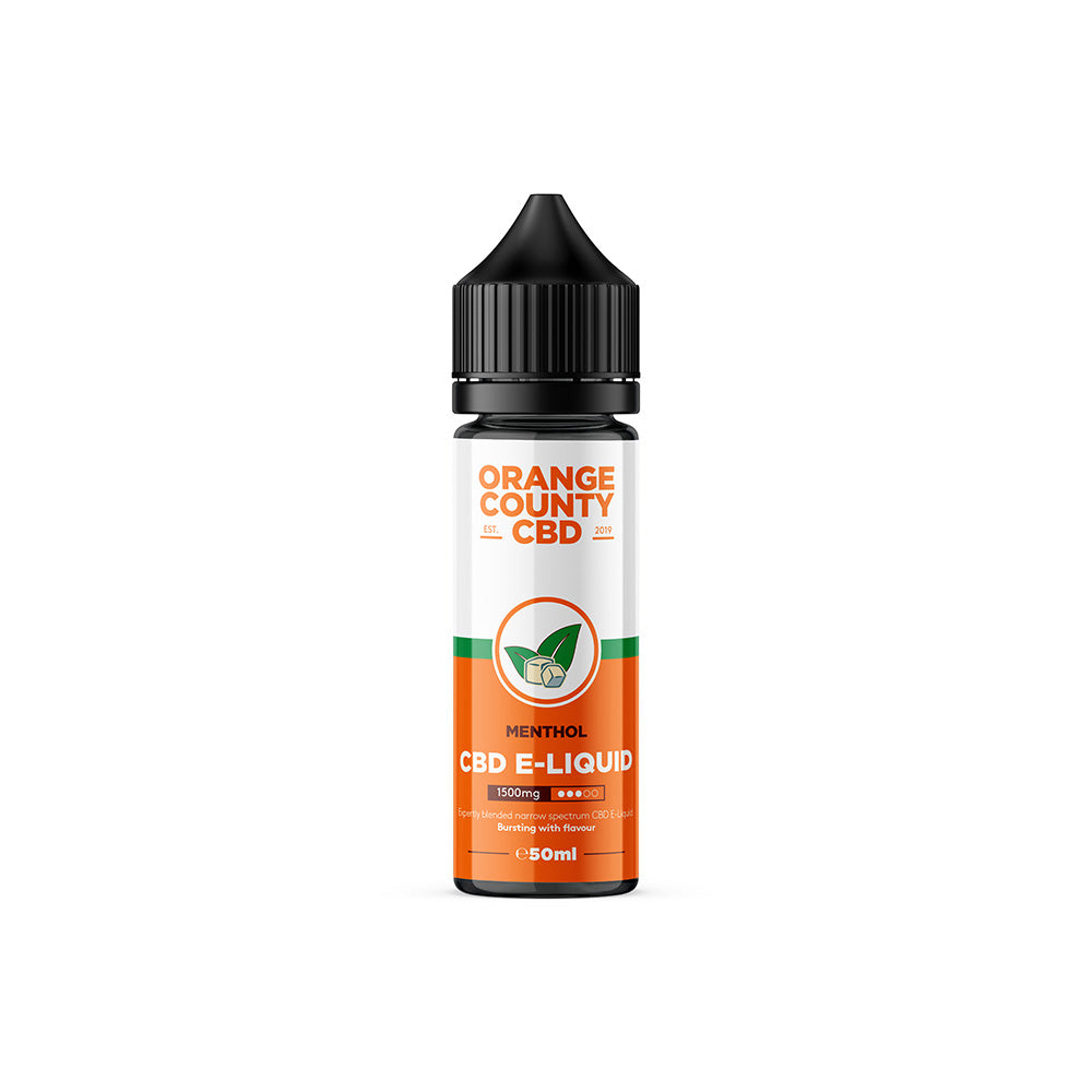 Orange County CBD Mango Ice CBD E-Liquid bottle on a white background