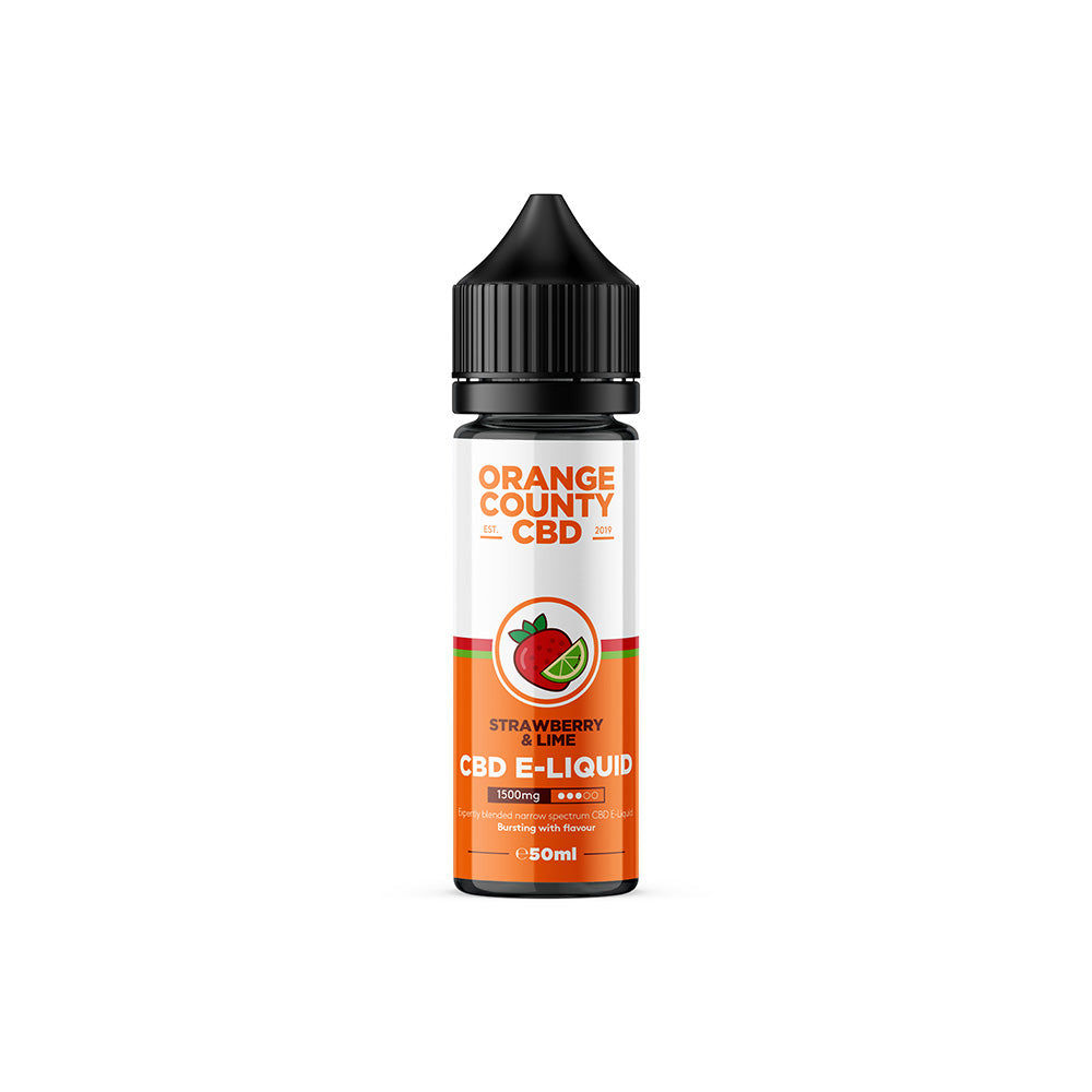 Orange County CBD Strawberry & Lime CBD E-Liquid bottle on a white background