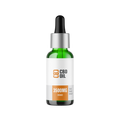 CBD oil dropper bottle with label on a white background