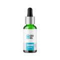 CBD oil dropper bottle with label on a white background