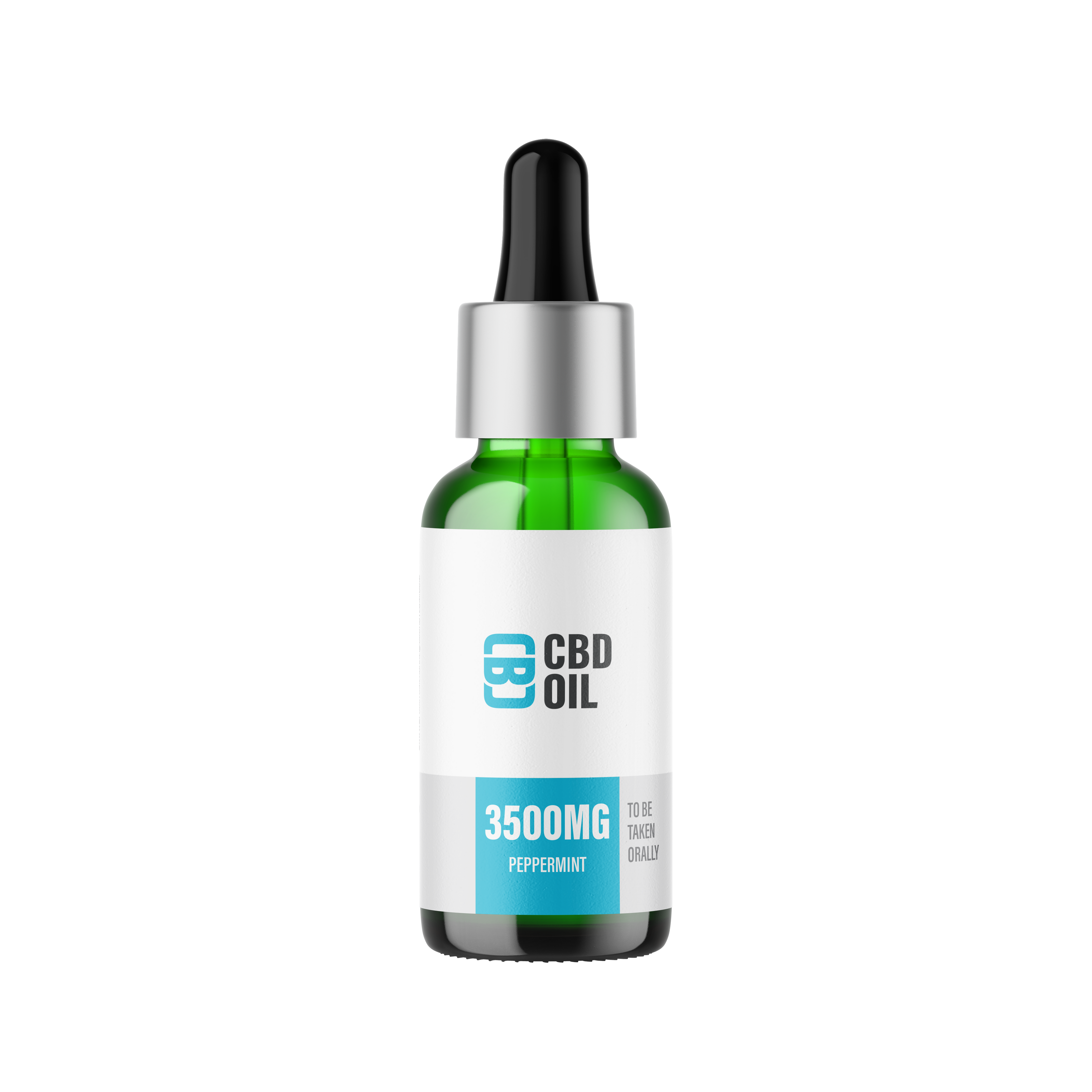 CBD oil dropper bottle with label on a white background