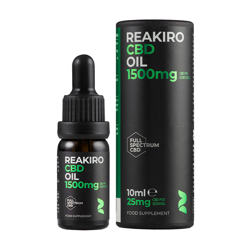 REAKIRO CBD Oil 1500mg bottle and packaging on a white background