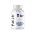 Bottle of Reishi mushroom capsules from The Shroom Shop on a white background